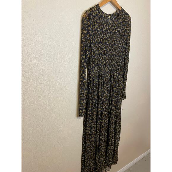 Fee People Hello and Goodbye Mesh Black Floral Long Sleeve Maxi Dress Sm Cottage - Picture 10 of 12